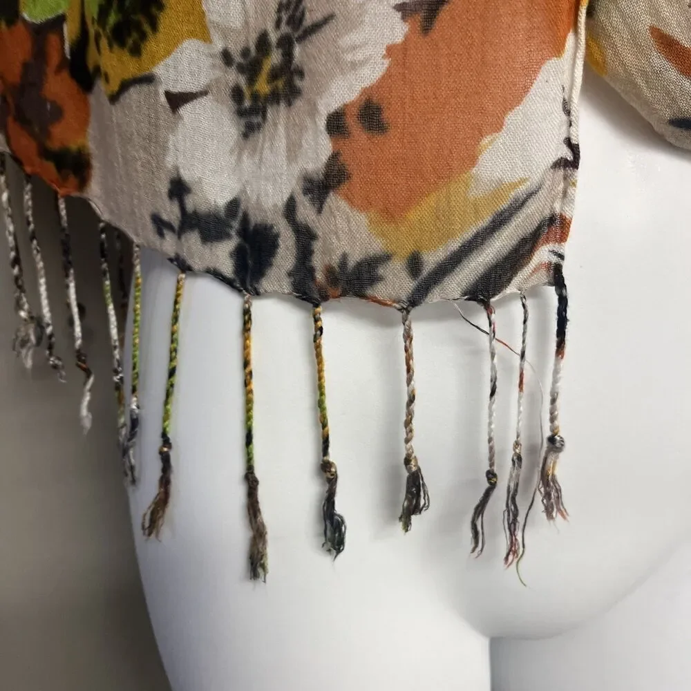 Unbranded Autumnal Floral Multicolored Lightweight Fashion Scarf Tassels
